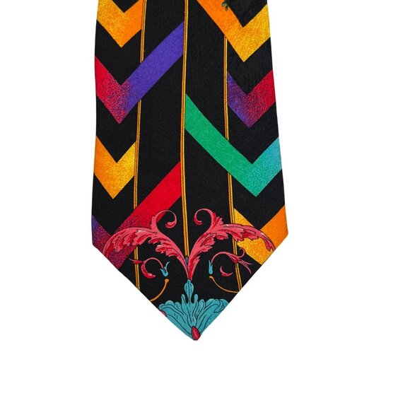 VTG 90s Rush Limbaugh No Boundaries 100% Silk Tie Floral & Chevron Multicolor - Picture 2 of 8